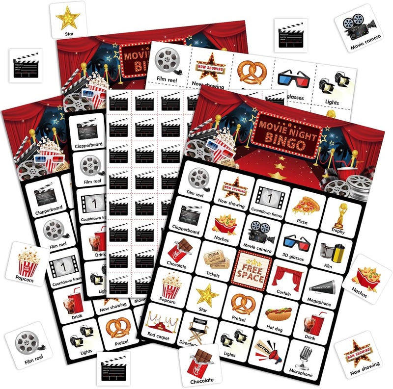 Shappy 35 Pcs Movie Night Bingo 24 Players Movie Party Bingo Cards Film Party Games for Adults Family Activities Theater Birthday Gifts Favors Supplies - Image 1